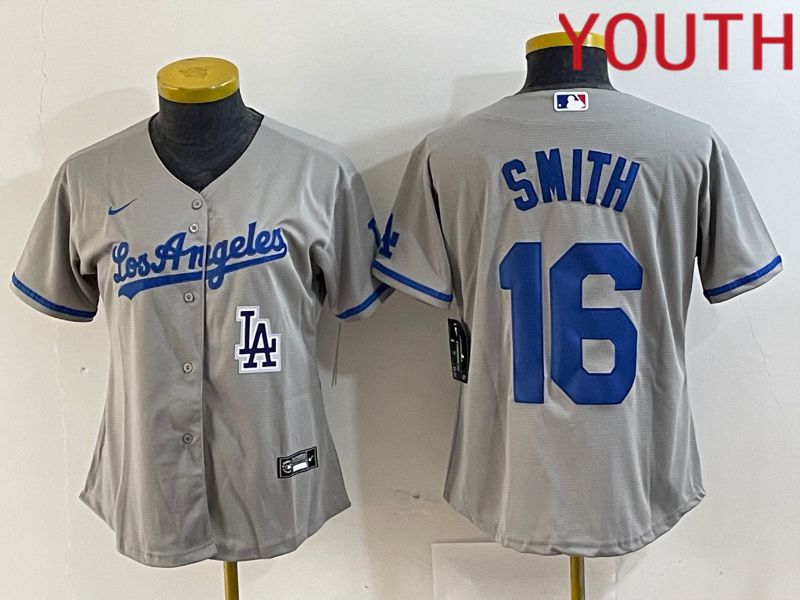 Youth Los Angeles Dodgers 16 Smith Grey Game Nike 2024 MLB Jersey style 6
